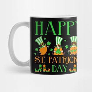 Three Gnomes Holding Shamrock Leopard Plaid St Patrick's Day Mug